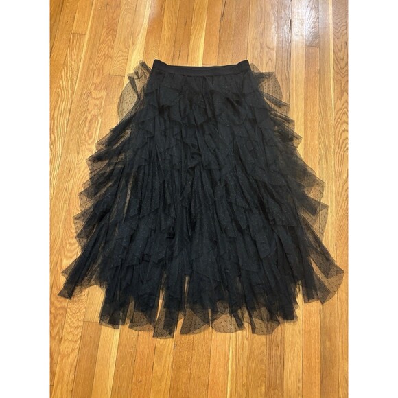 Anthropologie Cheri Ruffled tulle Skirt Black Midi Long Size M NEW NWT $158 - Picture 2 of 5